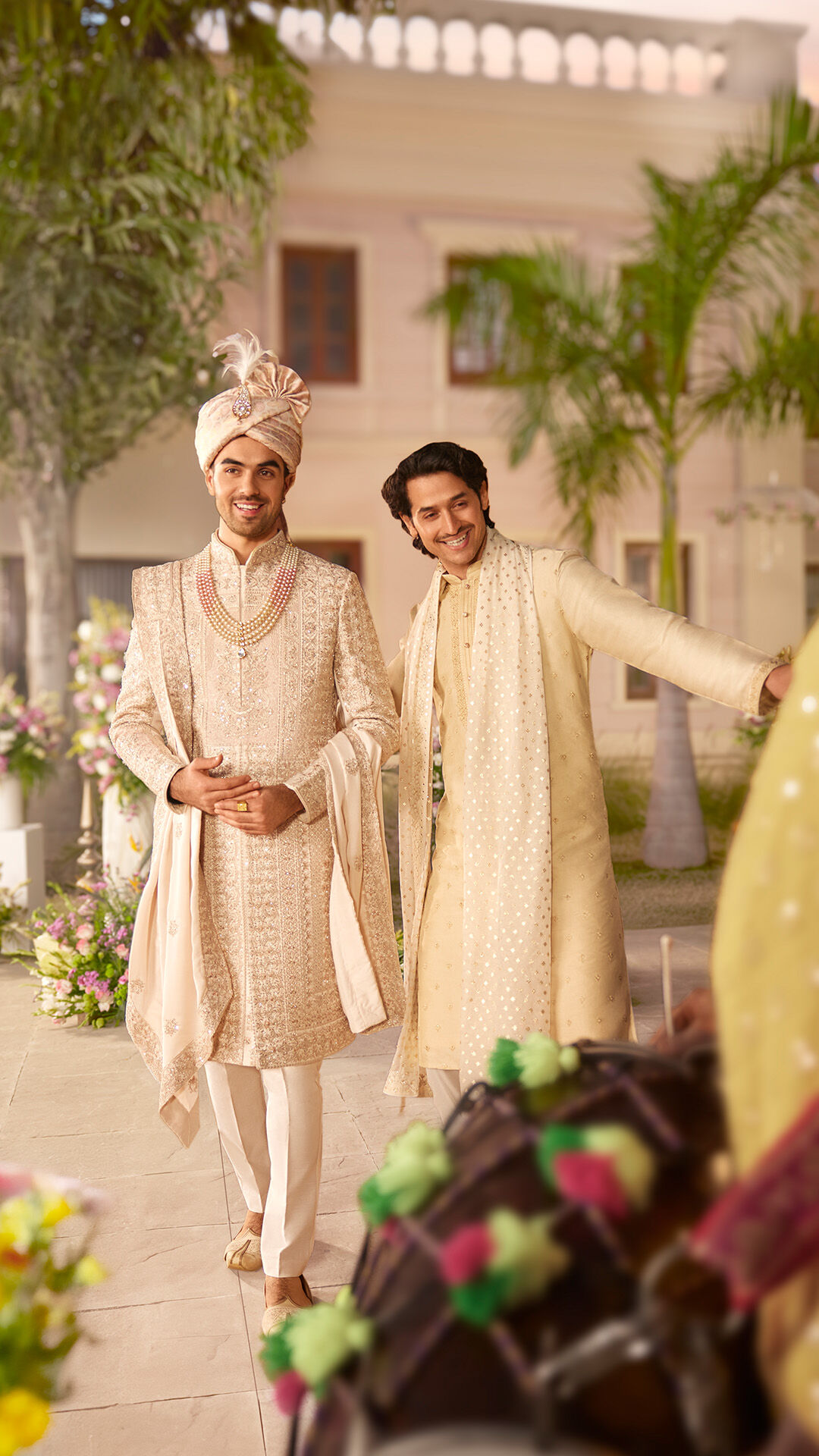 Groom and groomsmen flaunting their embroidered kurta pajama for wedding